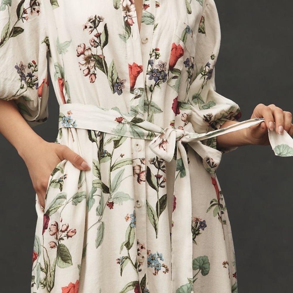 Maeve Floral Linen Maxi Dress with Tie Waist - Picture 2 of 6